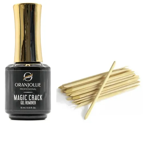 Solutie Indepartare Oja Semipermanenta - Magic Crack Gel Remover Oranjollie cu Betisoare Portocal Cuticule - Set 10 buc