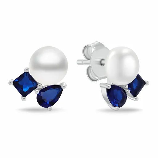 Brilio Silver Cercei fini din argint cu zirconi albaștri și perlă EA1190WB