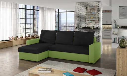 Coltar extensibil reversibil 3 locuri ELTAP, Livio, 237x150x72 cm, lemn/poliester, negru/verde