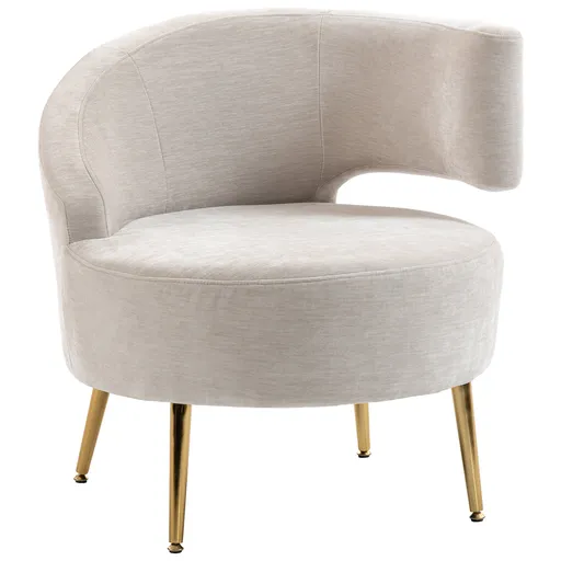 HOMCOM Scaun Modern pentru Living cu Spătar Arcuit și Arcuri Individuale, Tapițat cu Chenille, Spumă, Lemn și Oțel, 69x65x67 cm, Crem și Auriu | Aosom