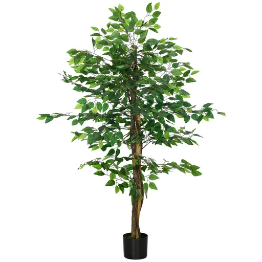 HOMCOM Ficus artificial cu ghiveci de 5 ft, planta artificiala de interior, exterior, pentru decorarea camerei de zi, biroului