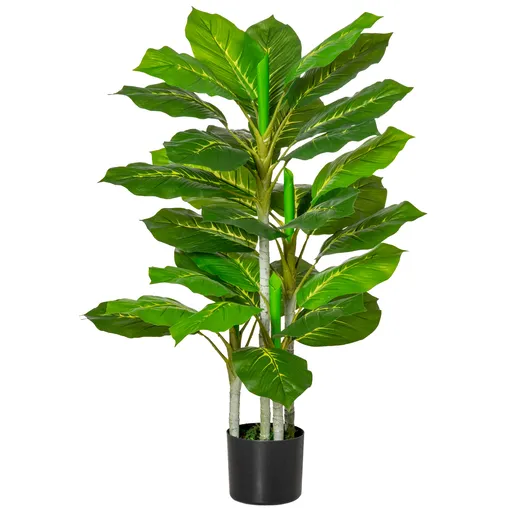 HOMCOM Plantă Artificială cu 33 de Frunze pentru Uz Interior și Exterior cu Ghiveci, Plantă Falsă în PEVA, PE și Ciment, 95 cm, Verde | Aosom Romania