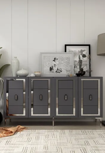 Consola, Hanah Home, Orion, 150x75x35 cm, PAL , Antracit / Argintiu