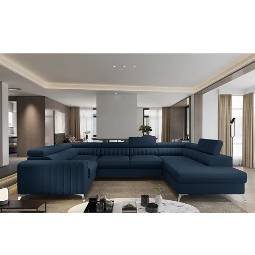 Coltar extensibil dreapta 6 locuri ELTAP, RT-40FL, Louis, 347x202x92 cm, lemn/poliester, albastru inchis