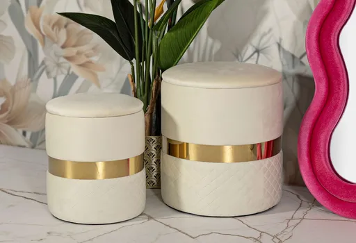 Set 2 taburete cu spatiu depozitare Sheffild, Mauro Ferretti, 37x42 cm, 28x35 cm, fier/MDf/poliester, crem