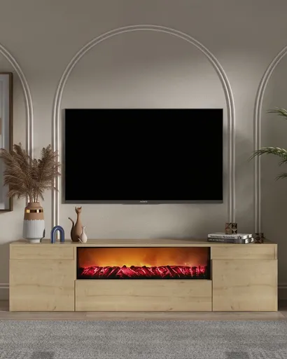 Comoda TV, Hanah Home, Elodi Fireplace, 180x45x34.6 cm, PAL , Maro