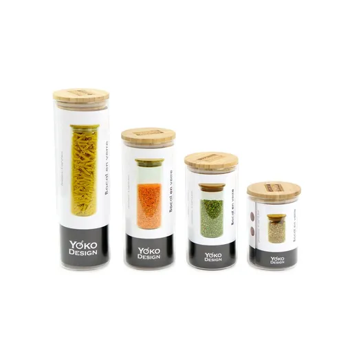 Cutie rotundă din sticlă cu capac din lemn