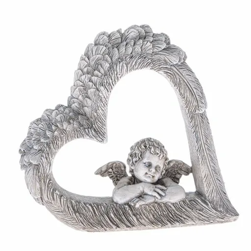 Decorație inimă cu înger, gri, poliresină, 26 x 15x 38 cm