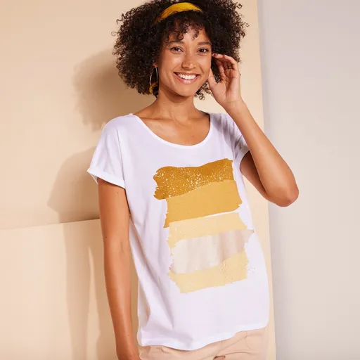 Tricou cu gât drept, gât rotund, imprimeu cu dungi artistice