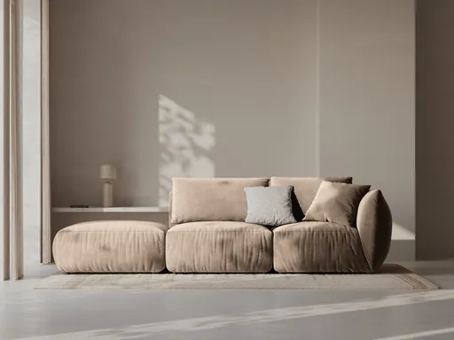 Canapea modulara 3 locuri cotiera stanga, Chris-184, Micadoni Home, 315x100x80 cm, catifea, maro deschis