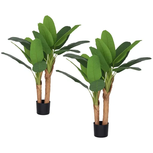 HOMCOM Set de 2 plante artificiale interioare 120 cm bananieri în ghiveci pentru decor acasă, birou, living, dormitor | Aosom Romania