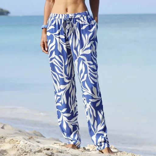 Pantaloni drepți creponați cu imprimeu