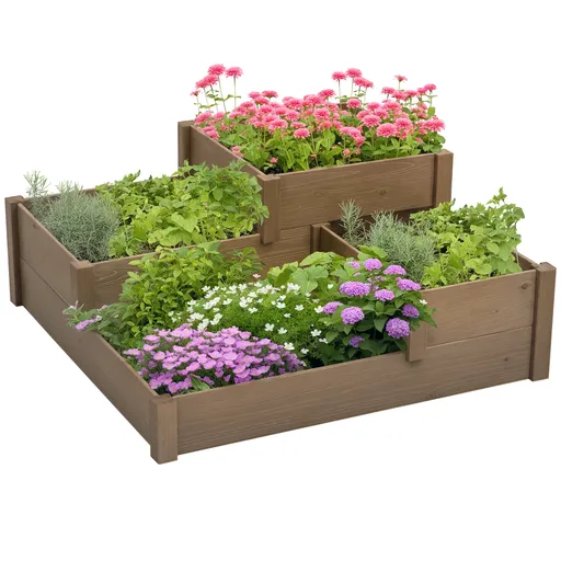 Outsunny grădină în trepte cu 4 recipiente pentru plante, rezistentă la intemperii, lemn masiv, 122x122x51 cm, natural | Aosom Romania