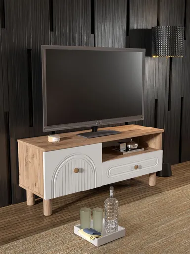 Comoda TV, Hanah Home, Bellora 105, 104x47x35 cm, PAL, Pin Atlantic / Alb