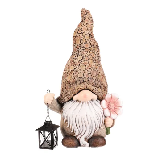 Elf cu floare și lanternă pentru lumânări,poliresină, 30 x 20 x 50 cm