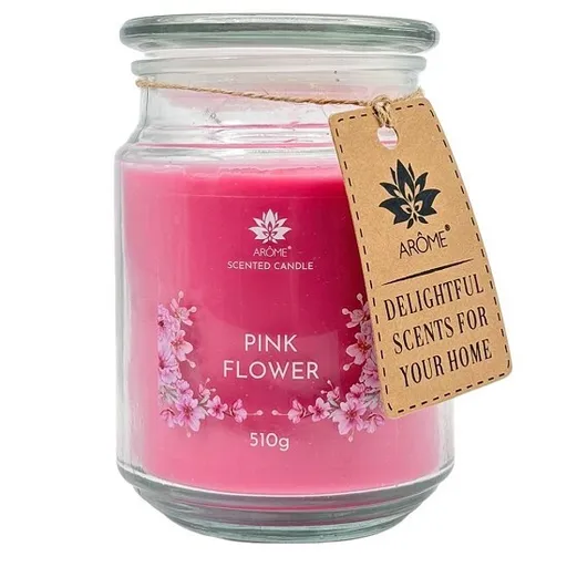 Lumânare Arome 510 g, din sticlă, Pink flower, roz