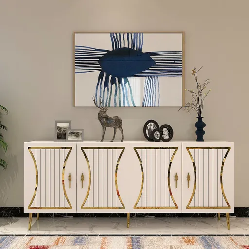 Consola, Hanah Home, Tean, 150x75x35 cm, Alb/Auriu