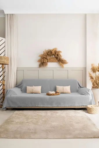 Cuvertura de pat, L'essentiel Maison, Rio, Bumbac reciclat, Gri deschis