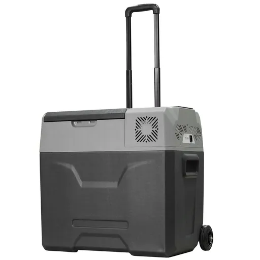HOMCOM Frigider Auto de 50L cu Panou Touch, Mâner și 2 Roți, 58.6x37.8x54.5 cm, Gri | Aosom Romania
