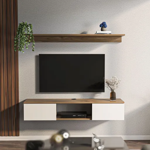 Comoda TV, Hanah Home, Elia, 140x25.6x32 cm, Nuc/Alb