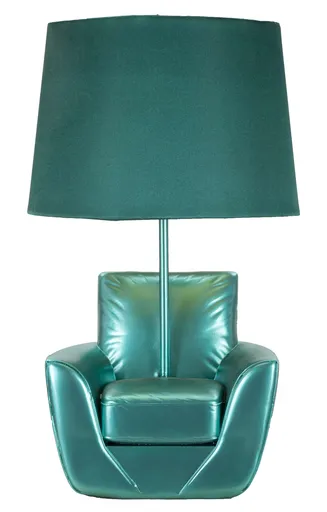 Lampa de masa Midcentury, Mauro Ferretti, 1 x E27, 40W, 26x43 cm, polirasina/fier, turcoaz