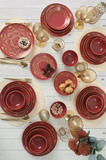 Serviciu de masa, Hermia, 275KRM1943, Antibacterian, Roșu / Auriu