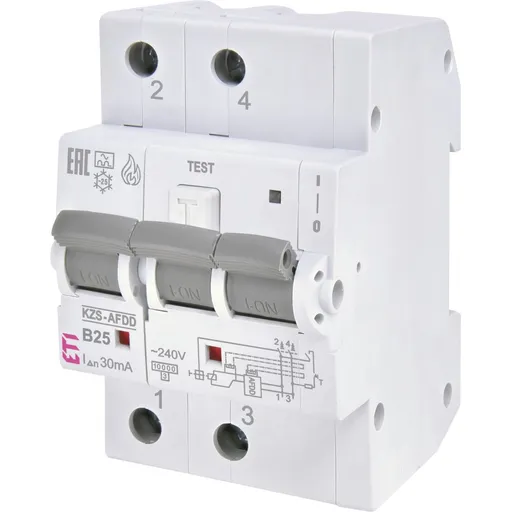 Dispozitiv de detectare a defectelor de arc electric AFDD+RCBO, 2P, 25A, 30mA, curba B, tip A, 10kA Eti 002173816