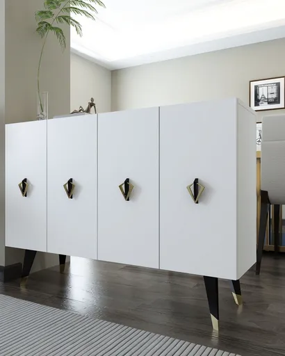 Consola, Hanah Home, 8164KM-32, 120x80x29.6 cm, PAL , Alb / Negru / Auriu