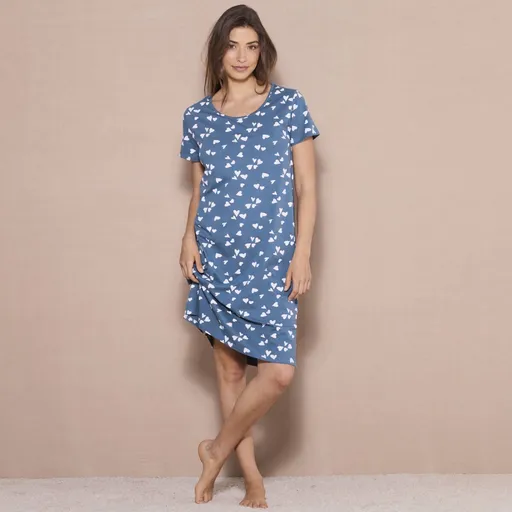 Cămașă de noapte scurtă cu mâneci scurte și imprimeu cu inimioare