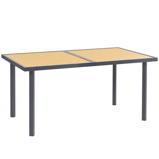 Outsunny Masă de luat masa pentru grădină pentru 6 persoane, masă de grădină cu blat din oțel cu aspect de lemn, 150 x 90 x 72 cm, lemn natural | Aoso