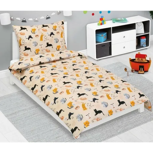 Bellatex Lenjerie de pat din bumbac pentru copiiJunior Pisică bej, 140 x 200, 70 x 90 cm