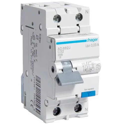 Disjunctor diferential RCBO 1P+N 32A/30mA curba C Hager AD882J