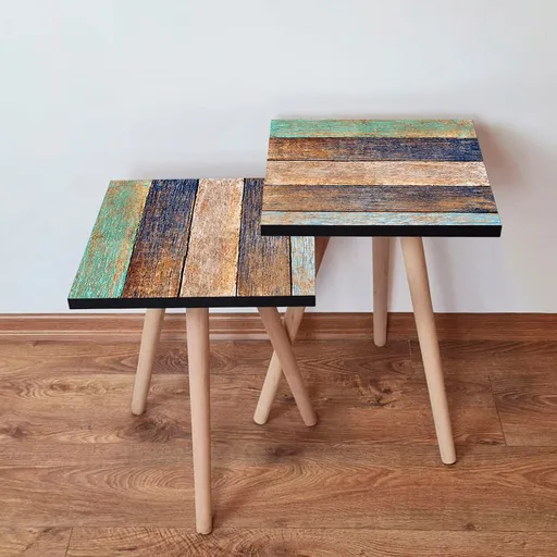 Set masute 2 piese, Hanah Home, 2Shp115, Verde / Bleumarin / Maro / Bej