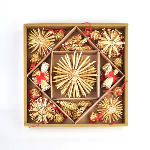 Set decorațiuni de Crăciun, din paie, naturale, 56 buc.