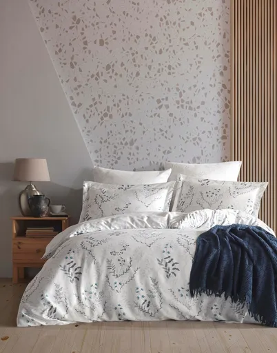 Lenjerie de pat dubla, L'essentiel Maison, Aqua, Alb / Gri / Albastru