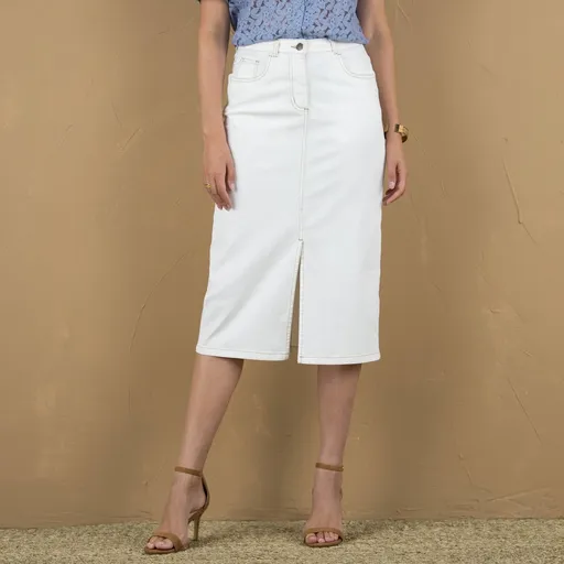 Fustă midi dreaptă din denim cu tăietură