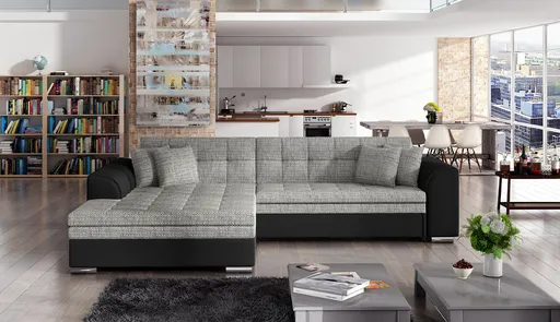 Coltar extensibil stanga 4 locuri, ELTAP, Sorento, 296x194x78 cm, lemn/poliester, gri/negru