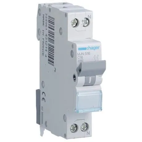 Siguranta automata 1P+N 16A, curba C, 4.5kA Hager MJN516