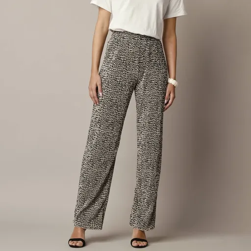 Pantaloni imprimați, tricot plisat strălucitor