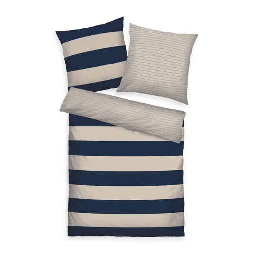 Lenjerie de pat din bumbac Tom Tailor Dark Navy & Sunny Sand, 135 x 200 cm, 80 x 80 cm