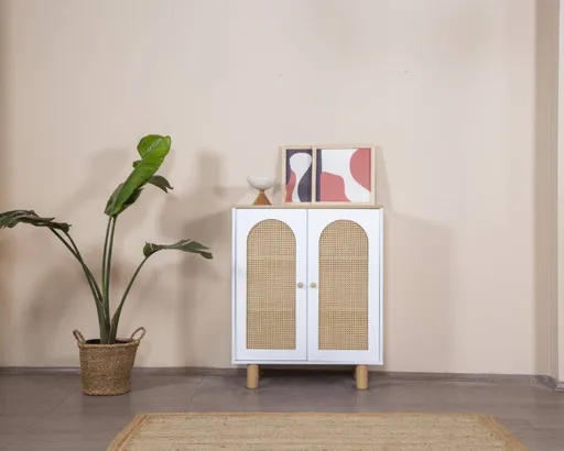 Bufet, Hanah Home, Bohem, 90x105x41 cm, Alb / Stejar