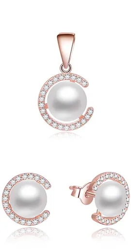 Beneto Set de bijuterii din argint cu perle naturale autentice AGSET285P-ROSE (pandantiv, cercei)