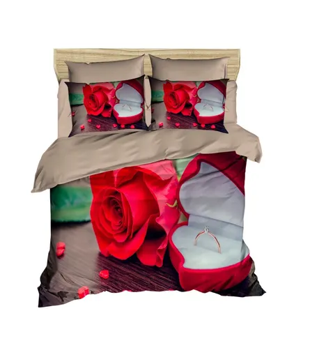 Lenjerie de pat dubla 3 piese, L'essentiel Maison, 202, Roșu / Bej / Verde