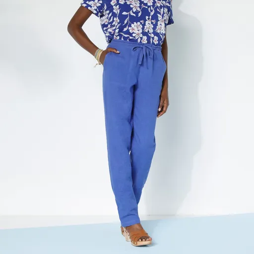 Pantaloni drepți evazați, bumbac și in