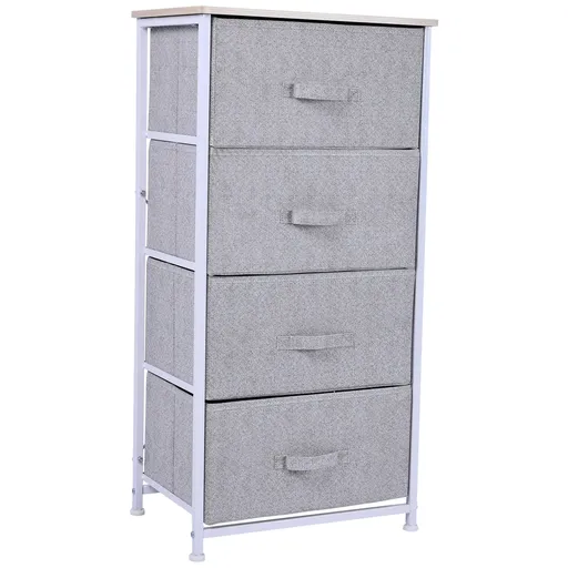 Homcom Mobila Container cu 4 Sertare din Lin Panou Sasiu in Otel Vopsea Praf Raft Superior in MDF Max:25 kg 45x30x92cm