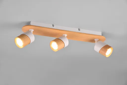 Plafoniera Aruni, TRIO, 48x9x15 cm, 10W, 3x GU10, lemn, natur/alb
