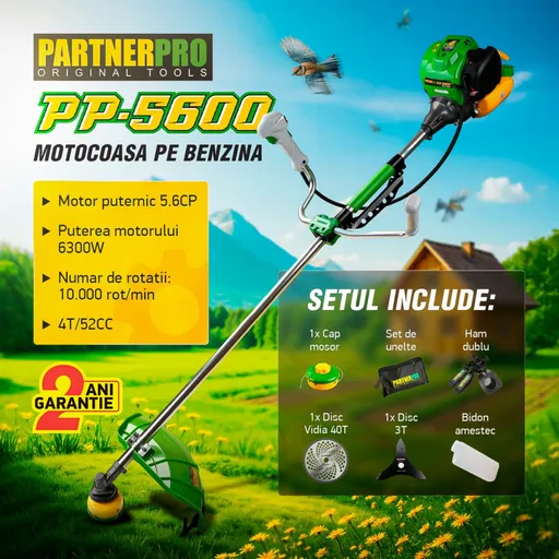 Motocoasa pe Benzina Partnerpro PP5600, 4 T, 5.6CP, 52CC