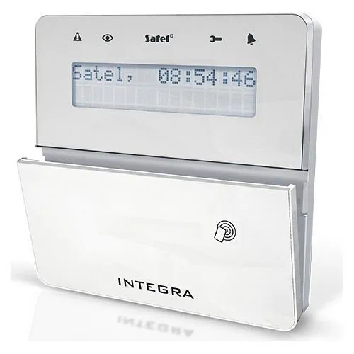 Tastatura alarma Satel INT-KLFR-W, LCD, Compatibila INTEGRA, Alb