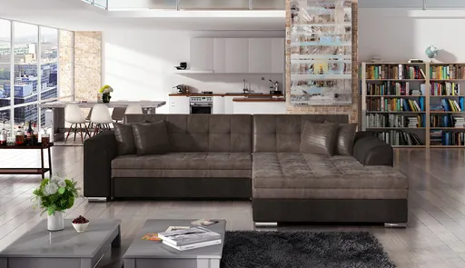 Coltar extensibil dreapta 4 locuri, ELTAP, Sorento, 296x194x78 cm, lemn/poliester, maro/maro inchis