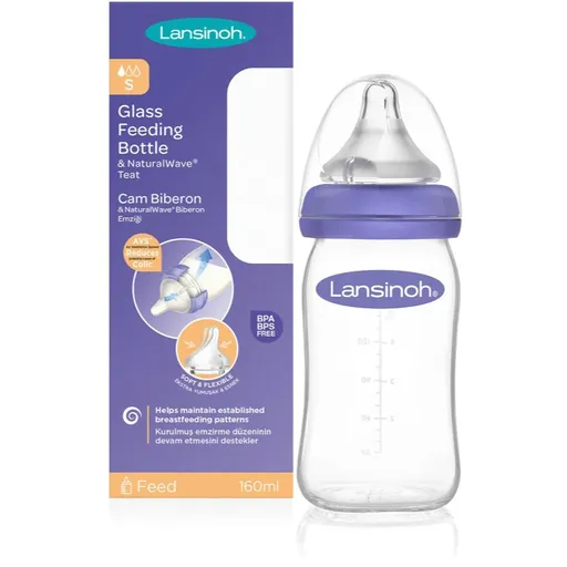 Lansinoh NaturalWave Glass biberon pentru sugari Slow 160 ml